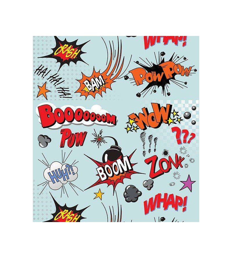 Papel de parede com fundo azul claro e detalhes em vermelho, branco, cinza, preto - Teen 35