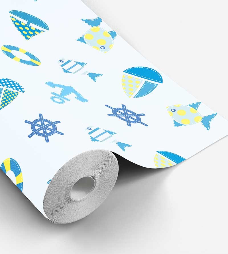Papel de Parede Bebê Barquinhos Azuis
