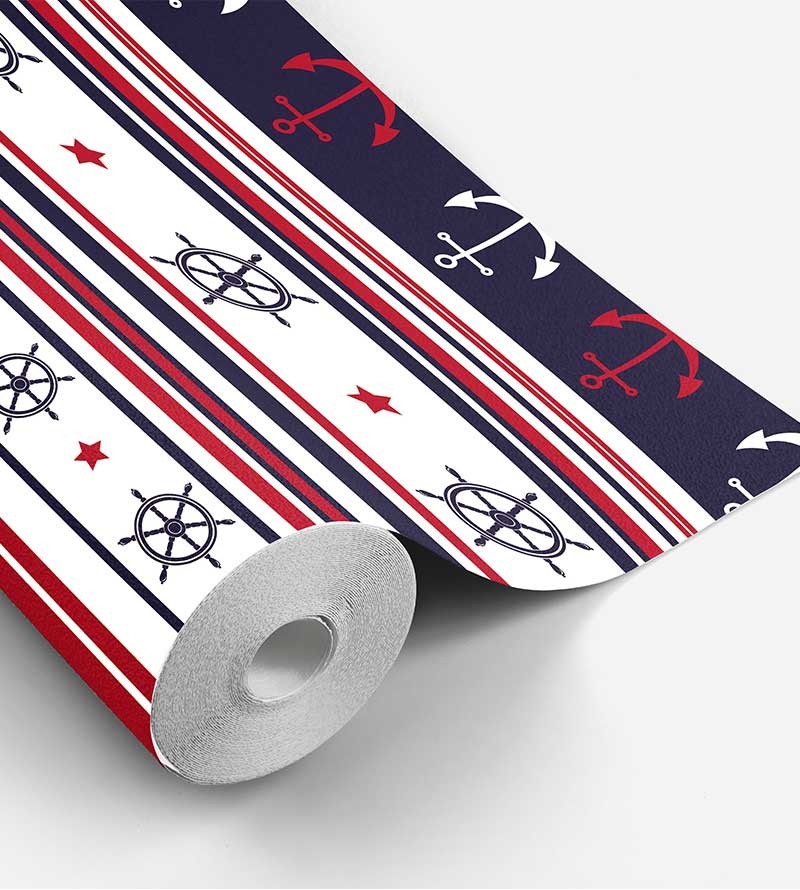 Papel de Parede Bebê Marinheiro Azul e Vermelho