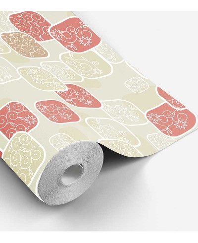 Papel de parede em tons nude com destalhes em tons vermelho, bege e branco - Contemporâneo 07