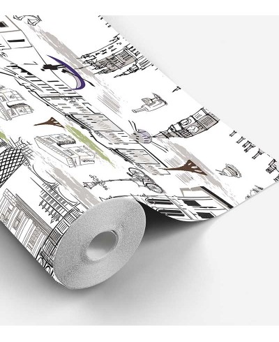 Papel de parede com fundo branco e detalhes em verde e preto - Contemporâneo 21