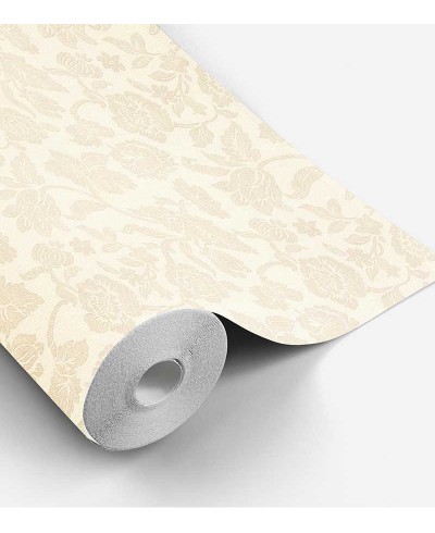 Papel de parede com fundo palha e detalhes em bege.