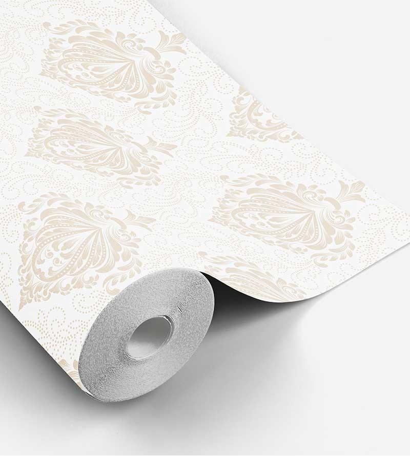 Papel de parede com Fundo Branco com Detalhes em Tons de bege