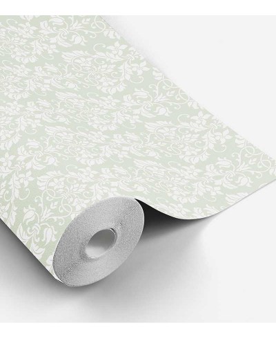 Papel de parede em tons cinza e verde - Damask 23