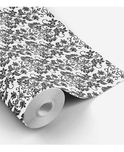 Papel de parede com fundo branco e desenhos preto - Damask 24
