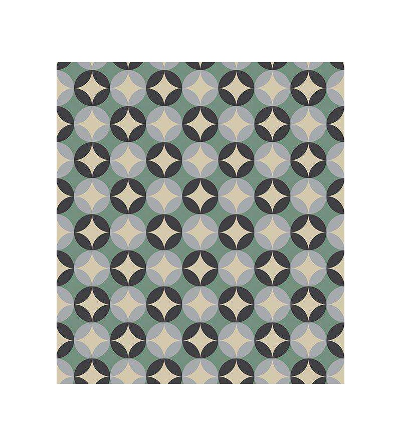 Papel de parede em tons de bege, cinza, preto e verde - Retro 42