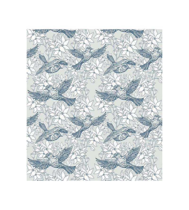 Papel de parede em tons cinza e azul - Retro 62