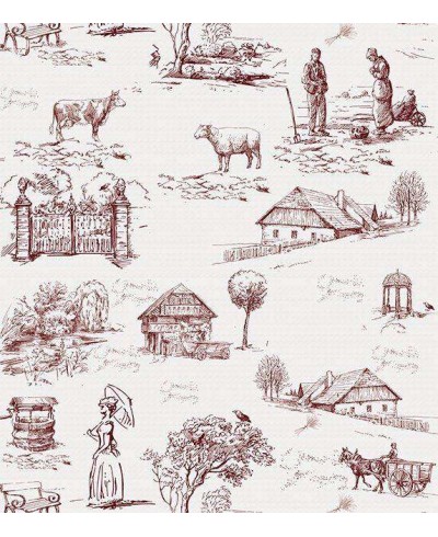 Papel de parede com fundo branco e desenhos em tons vinho - Toile 02