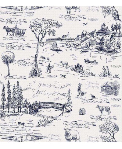 Papel de parede com fundo branco e desenhos em tons azul marinho - Toile 05