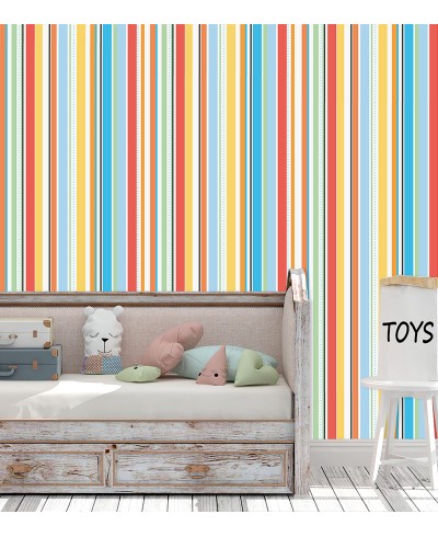 Papel de parede listrado com listras e traços coloridos