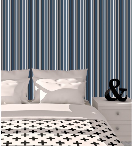 Papel de parede listrado em azul e cinza