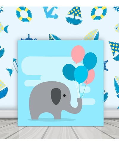 Quadro Elefante Cute com Balões Quadro Elefante Cute com Balões