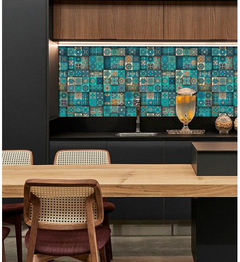 Papel de parede mandala azulejos coloridos