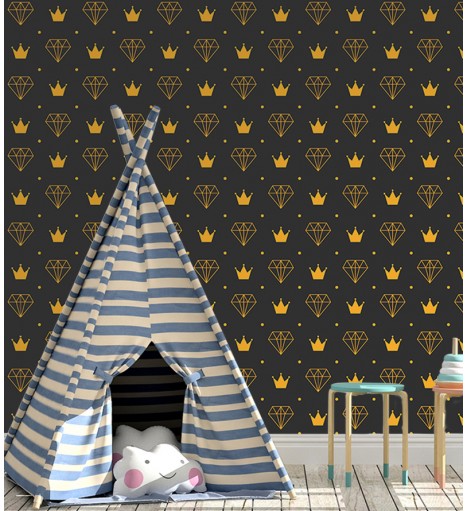 Papel de Parede Diamante Coroa em Preto e Laranja