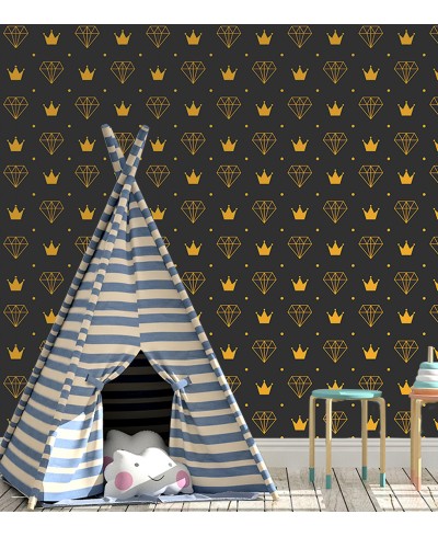 Papel de Parede Diamante Coroa em Preto e Laranja Papel de Parede Diamante Coroa em Preto e Laranja