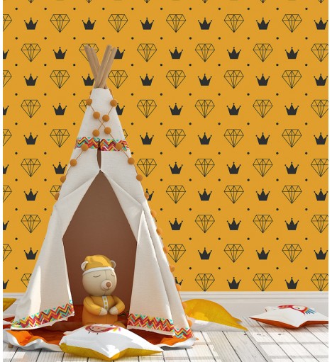 Papel de Parede Diamante e Coroas em Laranja e Preto