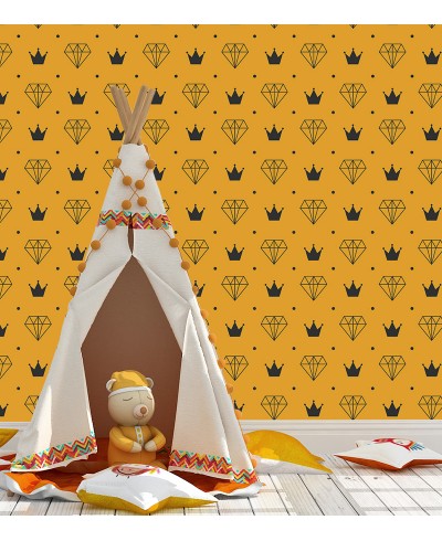 Papel de Parede Diamante e Coroas em Laranja e Preto Papel de Parede Diamante e Coroas em Laranja e Preto