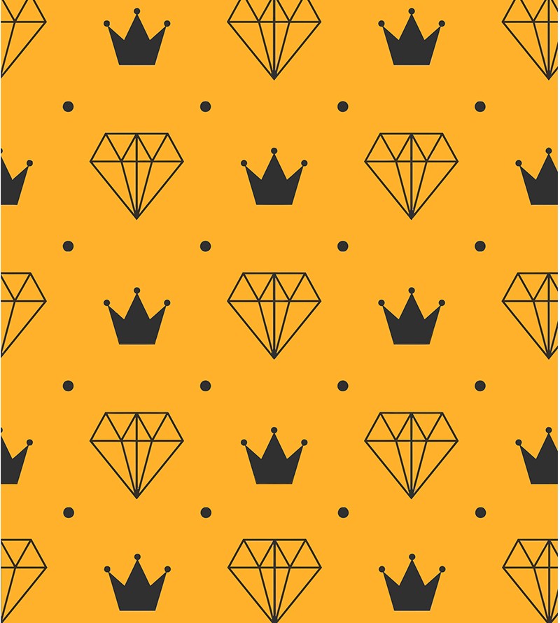 Papel de Parede Diamante e Coroas em Laranja e Preto