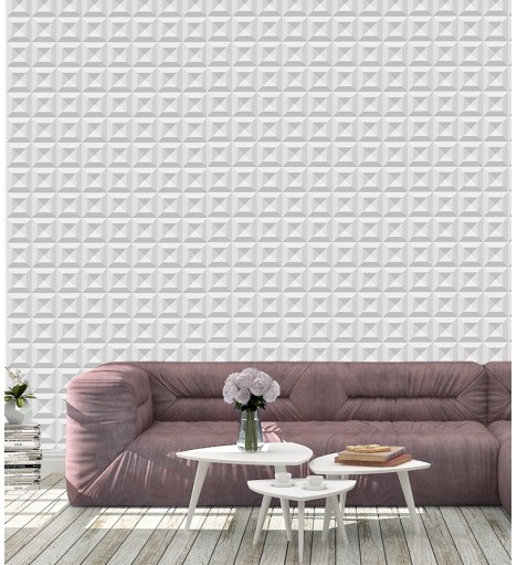 Papel de Parede TIjolo Gesso 3D com efeito de sombras em branco e cinza