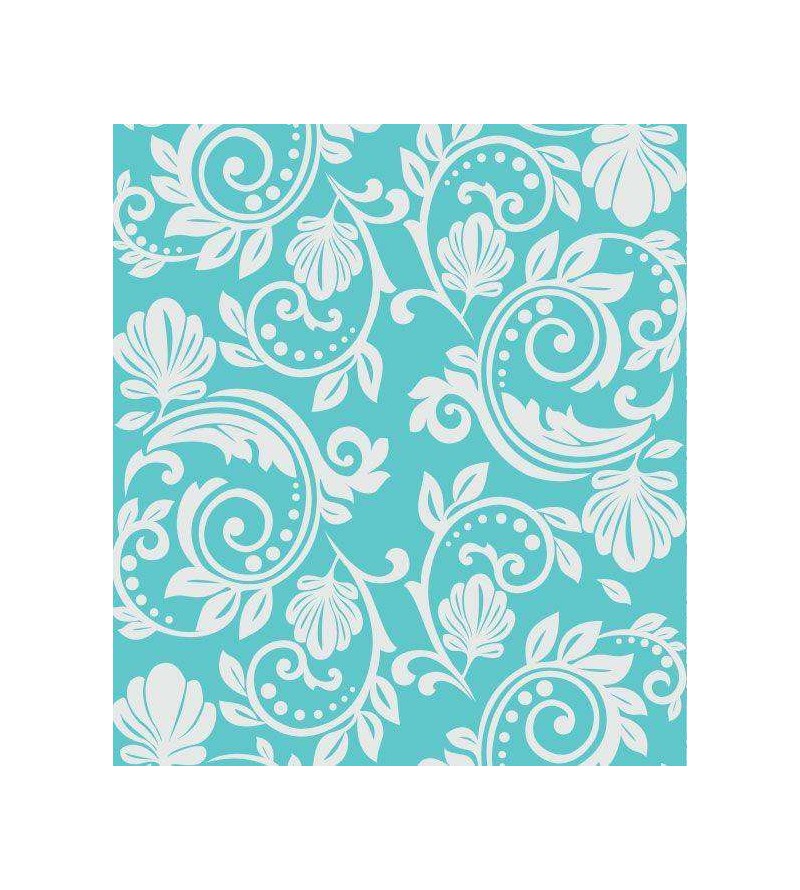 Papel de parede azul turquesa com damask em branco - Turquesa 01