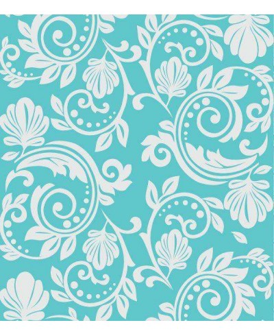 Papel de parede azul turquesa com damask em branco - Turquesa 01