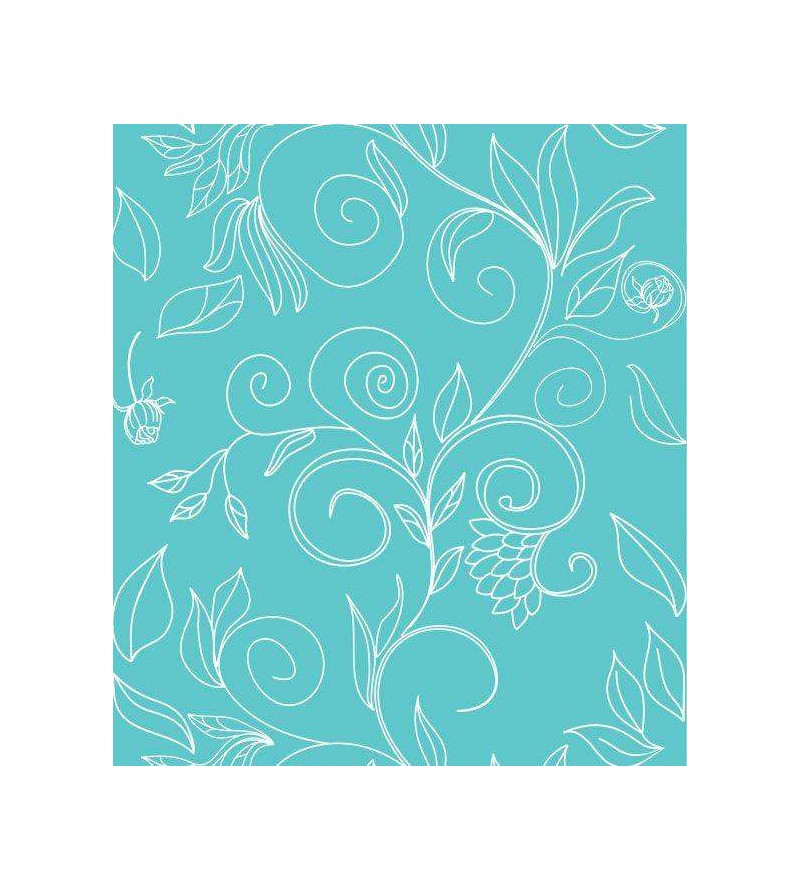 Papel de parede azul turquesa com floral delicado em branco - Turquesa 03