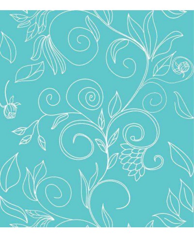 Papel de parede azul turquesa com floral delicado em branco - Turquesa 03