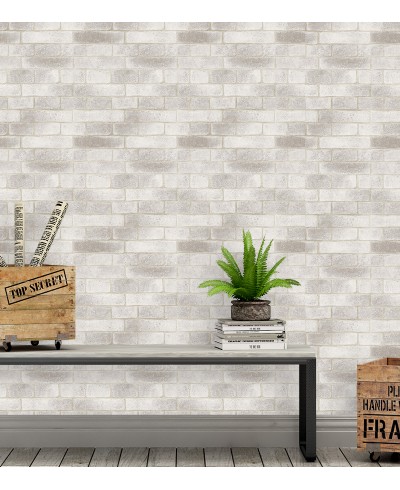 Papel de Parede Tijolo Branco e Bege