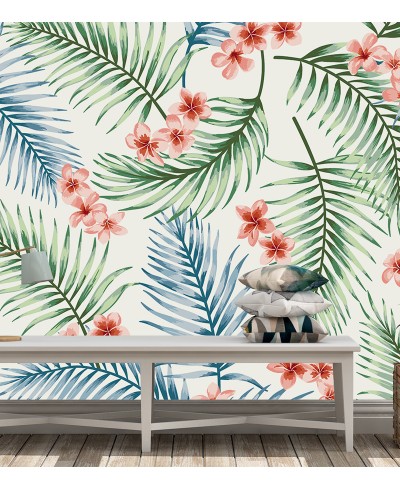 Papel de Parede Fotomural Folhagens Verdes e Azuis Papel de Parede Fotomural Folhagens Verdes e Azuis