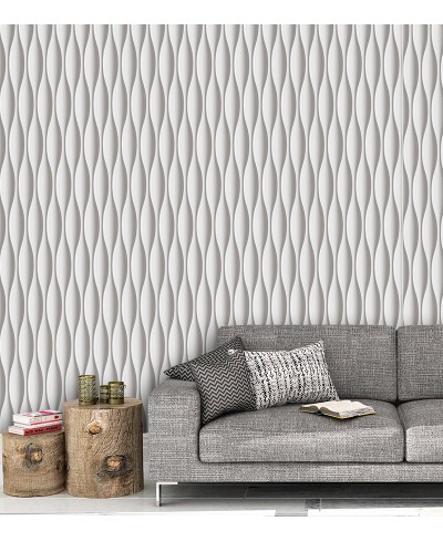 Papel de Parede Ondas 3D Verticais em Tons de Branco e cinza