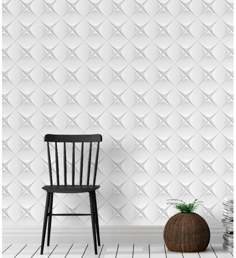 Papel de Parede Moldura Gesso 3D Branco com cinza