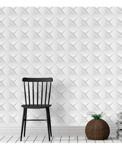 Papel de Parede Moldura Gesso 3D Branco com cinza