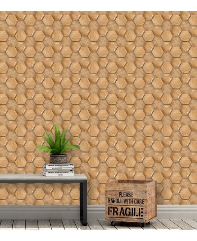 Papel de Parede 3D Hexágono Madeira