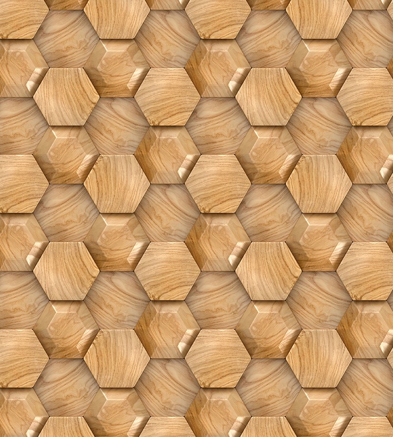 Papel de Parede 3D Hexágono Madeira