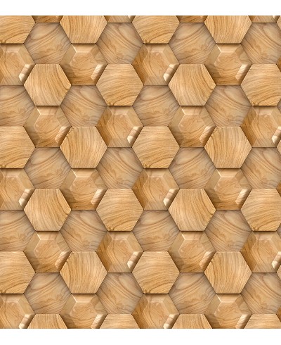 Papel de Parede 3D Hexágono Madeira