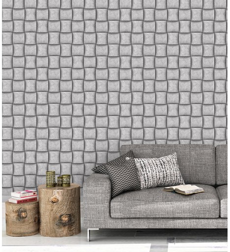 Papel de Parede 3d Tacos Quadrados Geométricos em Cinza