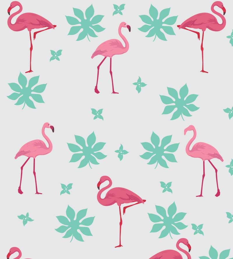 Papel de parede Flamingos e Flores em tons de rosa