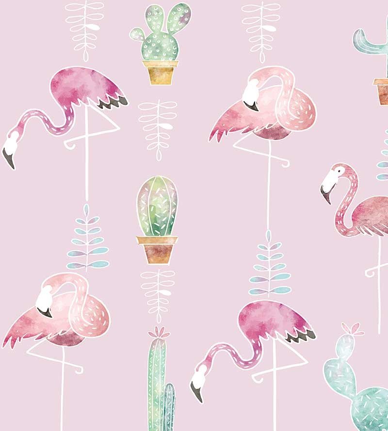 Papel de parede Cactos e Flamingos