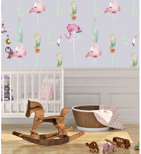 Papel de parede adesivo Tropical Flamingo