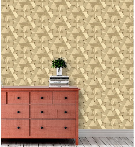 Papel de Parede Geométrico 3d Triangulos em Bege