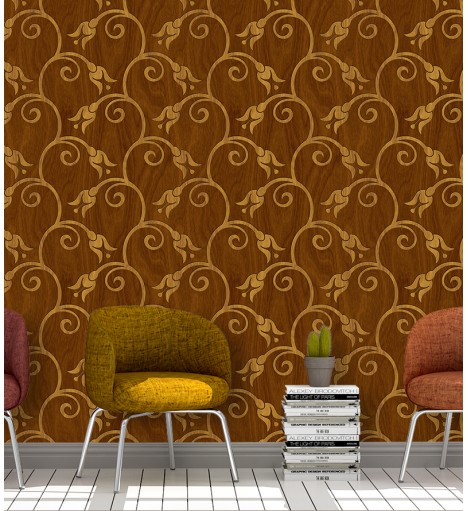 Papel de Parede em Fundo Madeira com Desnhos de Flores