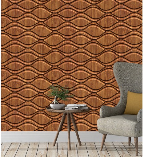 Papel de Parede Madeirado com Desenhos de Ondas