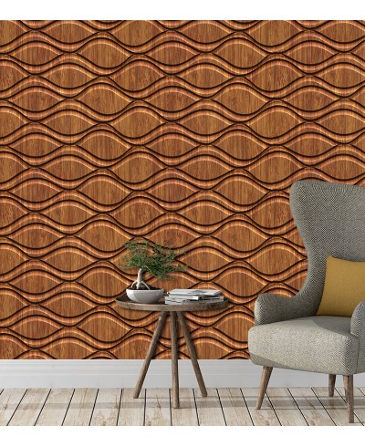 Papel de Parede Madeirado com Desenhos de Ondas
