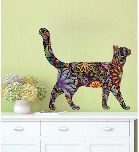 Adesivo Gatinho Flor Floral Paisley