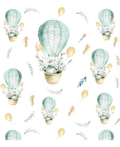 Papel de parede com balões e coelhinhos voando em tons leves de branco e azul - Infantil 222 Papel de parede com balões e coelhinhos voando em tons leves de branco e azul - Infantil 222