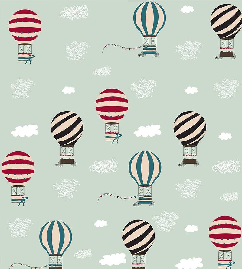 Papel de parede com balões em tons de azul marinho, vermelho e marrom - Infantil 225