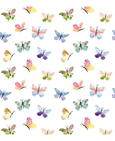 Papel de parede com borboletas floridas com fundo branco e borboletas nas cores da natureza - Infantil 228