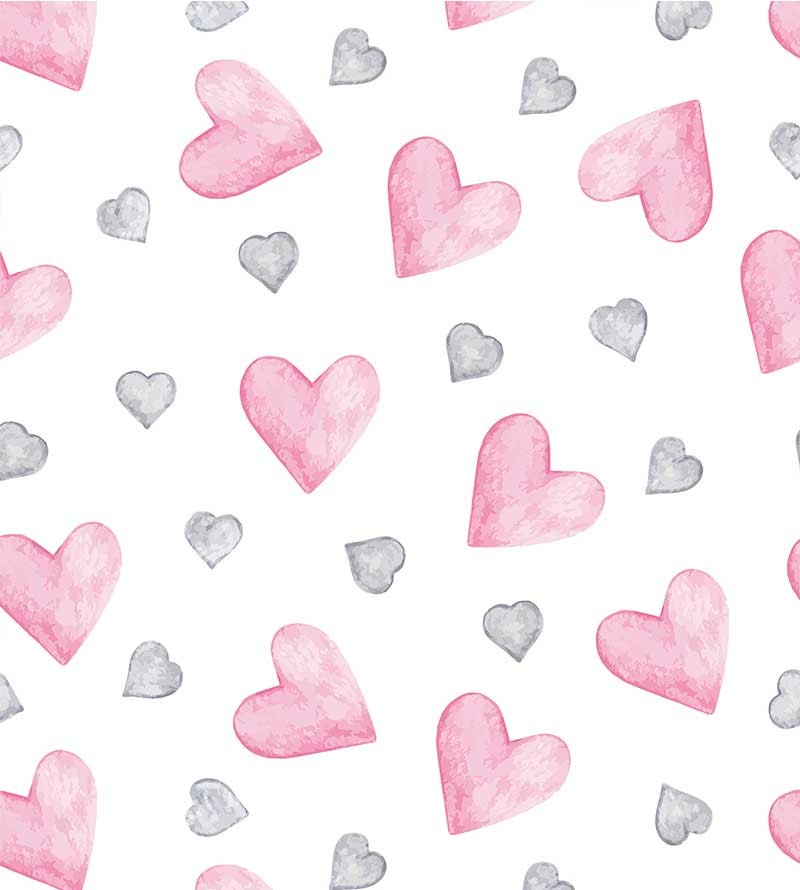 Papel de parede com corações em tons aquarela de rosa e roxo - Infantil 229