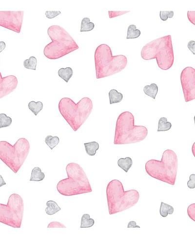 Papel de parede com corações em tons aquarela de rosa e roxo - Infantil 229