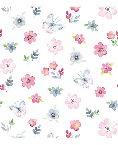 Papel de parede com flores e borboletas aquarelas - Infantil 232